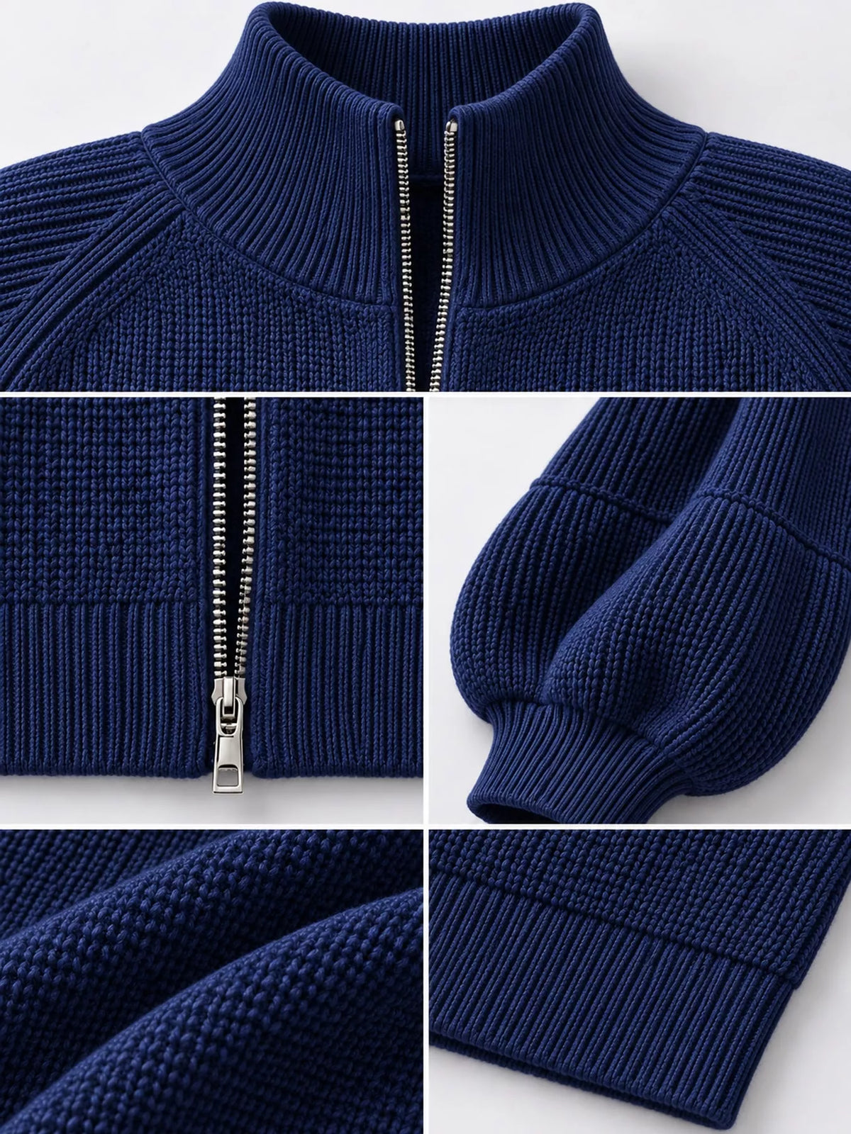 Full Size Elegant Ribbed Knit Zip-Up Cardigan with Lantern Sleeves Plus Size