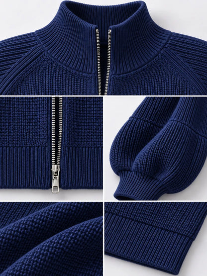 Full Size Elegant Ribbed Knit Zip-Up Cardigan with Lantern Sleeves Plus Size