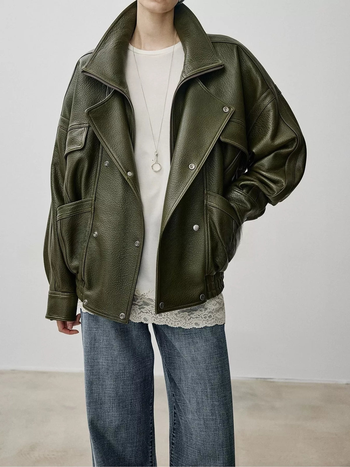Snap Down Leather Jacket