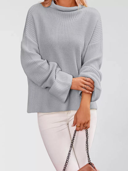 Mock Neck Dropped Shoulder Sweater