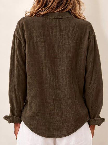 Full Size Asymmetric Button-Down Long Sleeve Shirt Plus Size