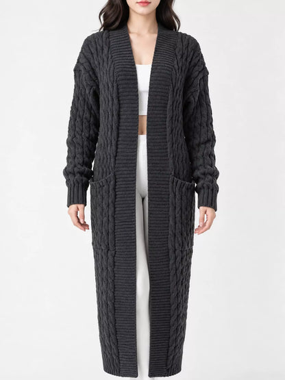 Elegant Cable-Knit Longline Open-Front Cardigan