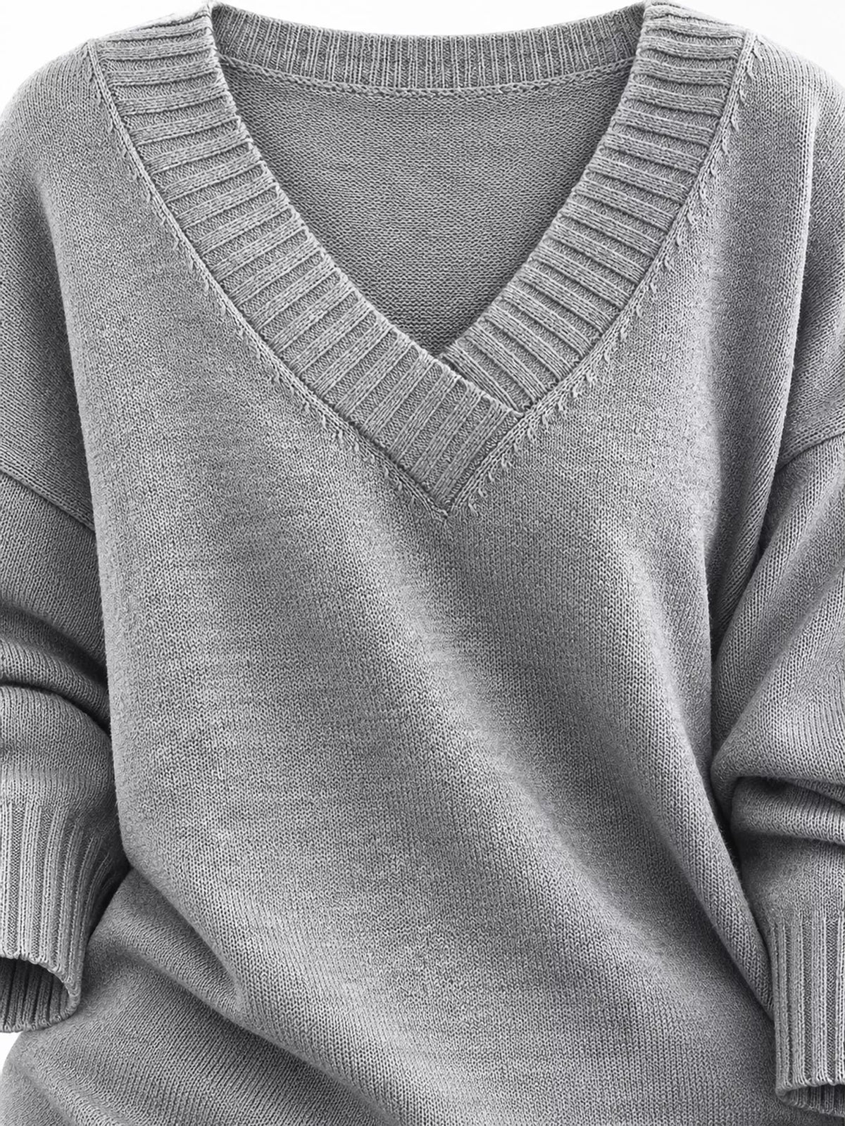 Full Size V-Neck Dropped Shoulder Sweater Plus Size
