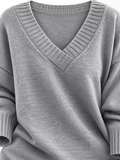 Full Size V-Neck Dropped Shoulder Sweater Plus Size