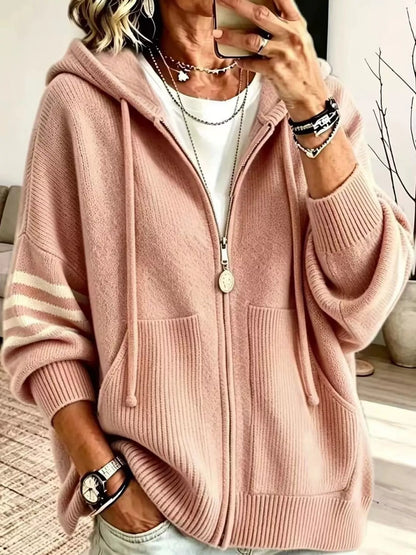 Full Size Casual Hooded Zip-Up Knit Cardigan Plus Size