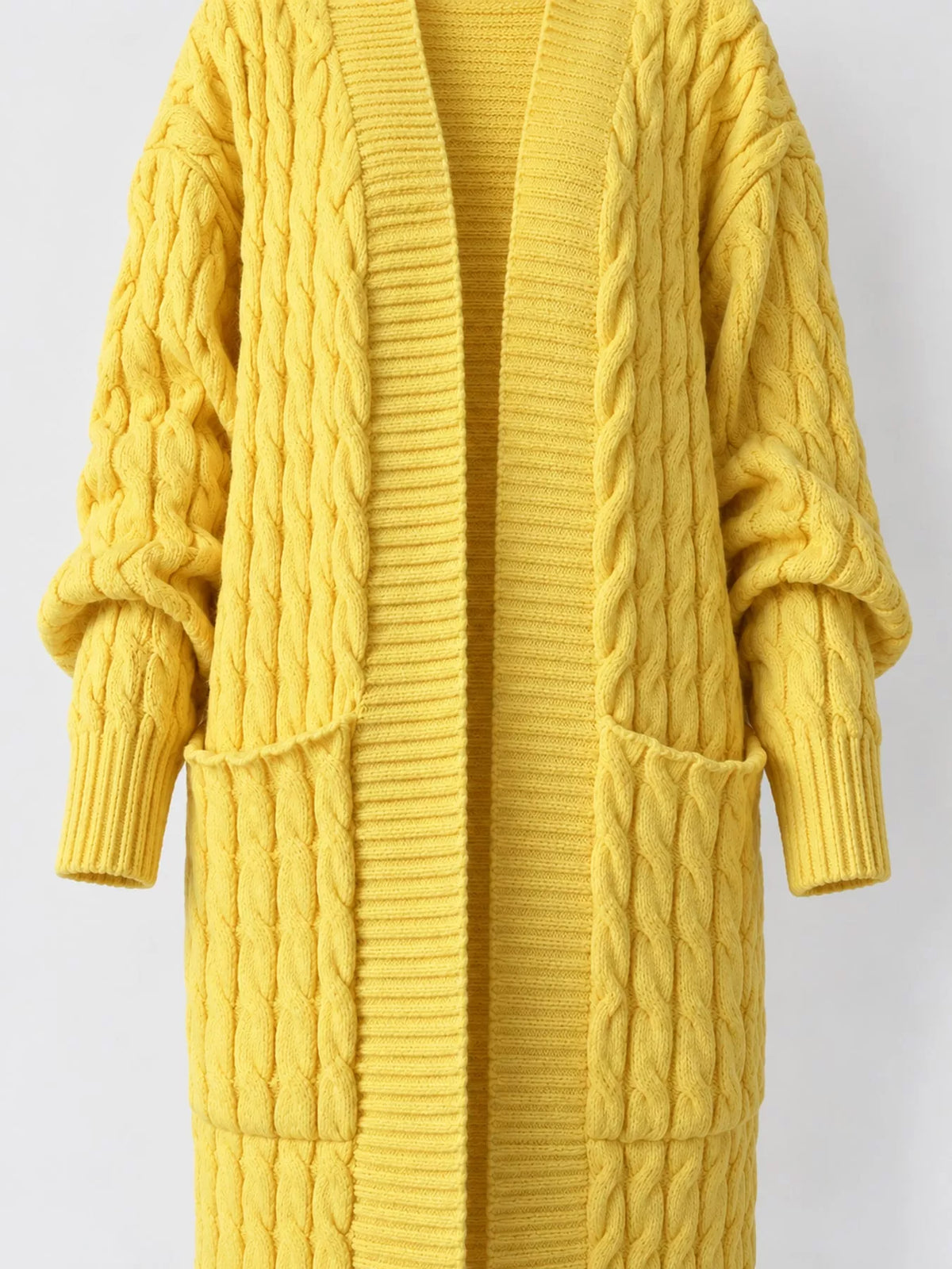 Elegant Cable-Knit Longline Open-Front Cardigan