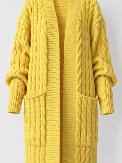 Elegant Cable-Knit Longline Open-Front Cardigan