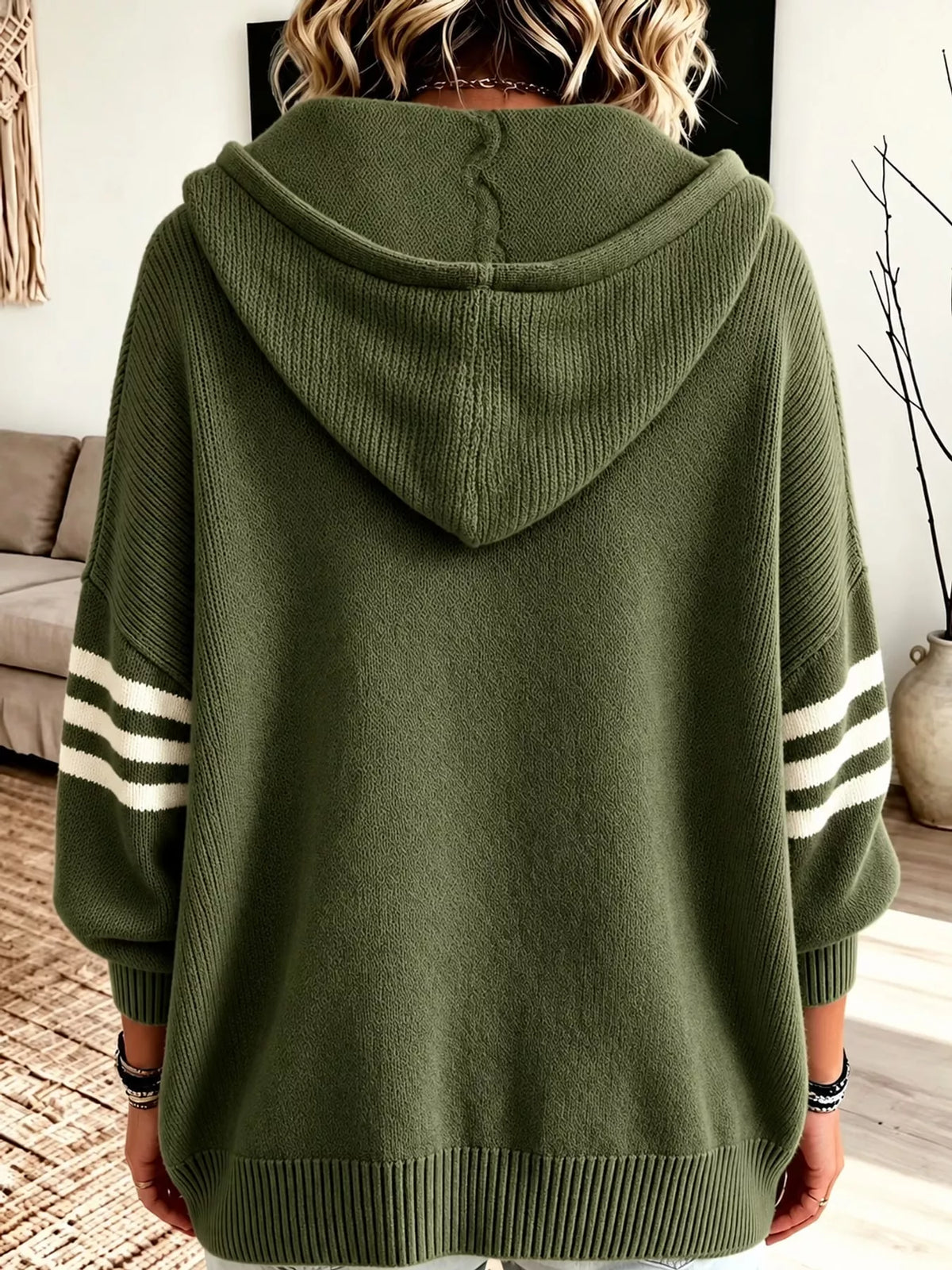 Full Size Casual Hooded Zip-Up Knit Cardigan Plus Size