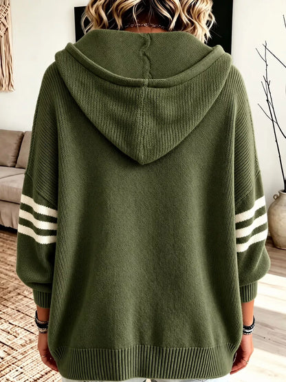 Full Size Casual Hooded Zip-Up Knit Cardigan Plus Size
