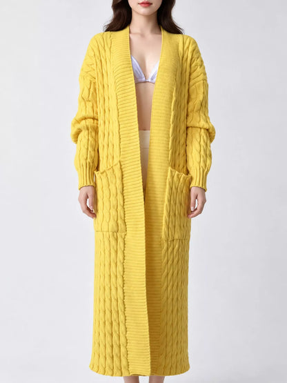 Elegant Cable-Knit Longline Open-Front Cardigan