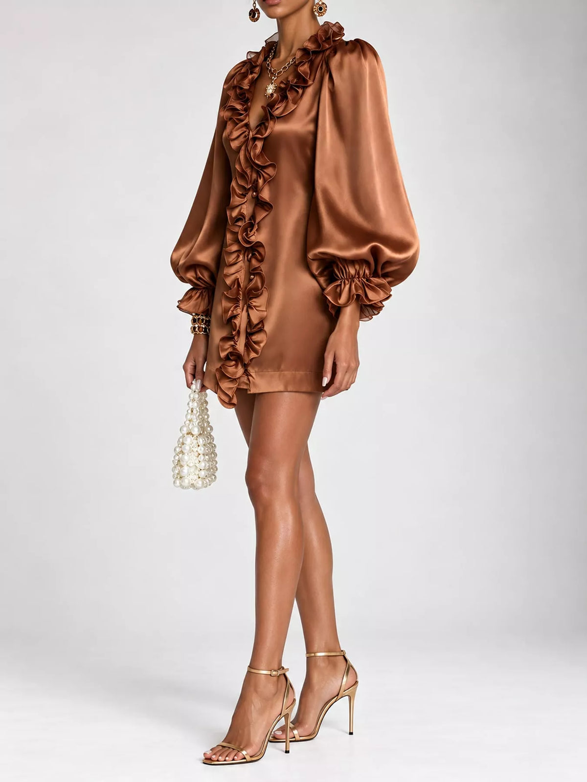 Ruffle Trim Puff Sleeve Mini Dress