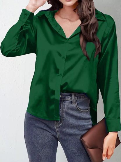 Satin Button-Down Long Sleeve Shirt