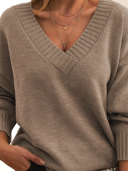Full Size V-Neck Dropped Shoulder Sweater Plus Size