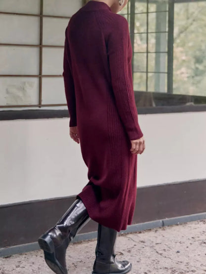Half-Zip Ribbed Knit Sweater Dress