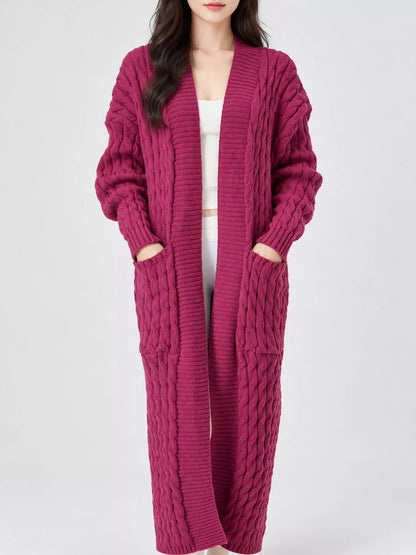 Elegant Cable-Knit Longline Open-Front Cardigan