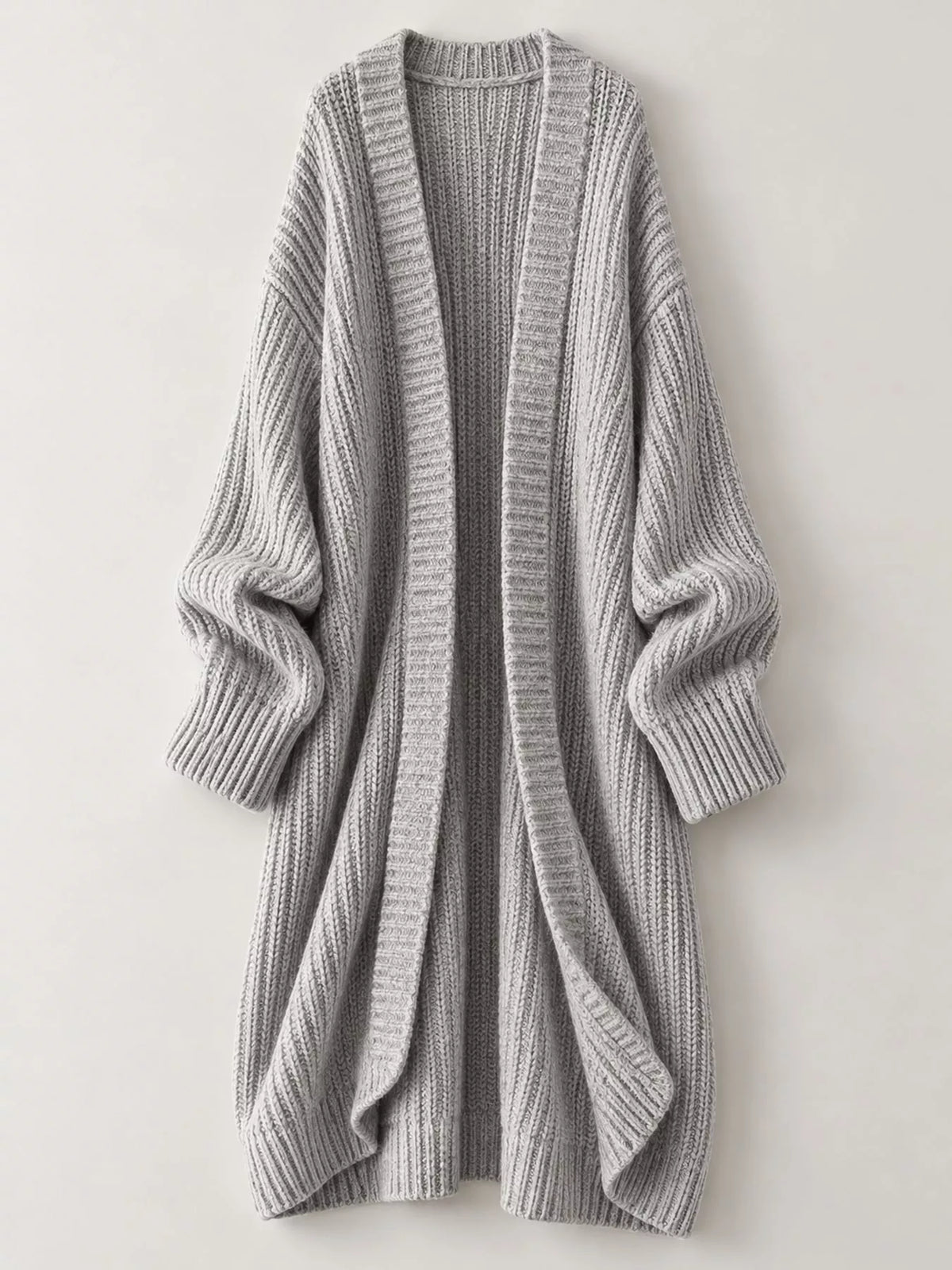 Full Size Chunky Knit Openwork Front Longline Cardigan Plus Size