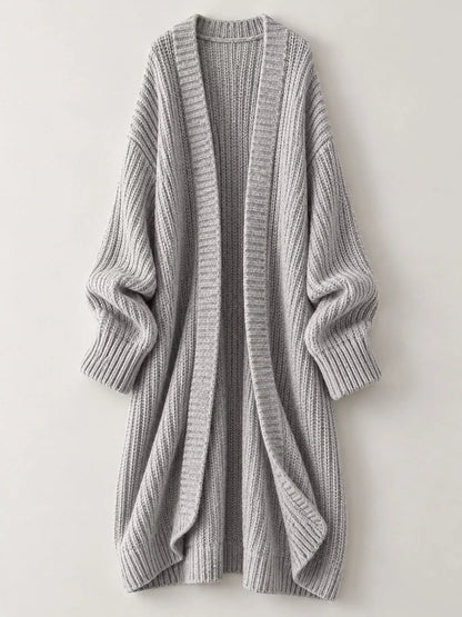 Full Size Chunky Knit Openwork Front Longline Cardigan Plus Size