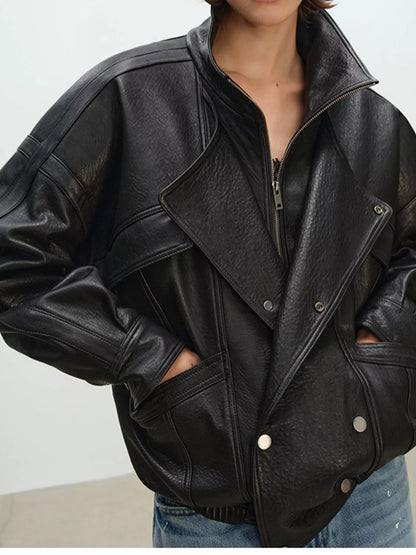 Snap Down Leather Jacket