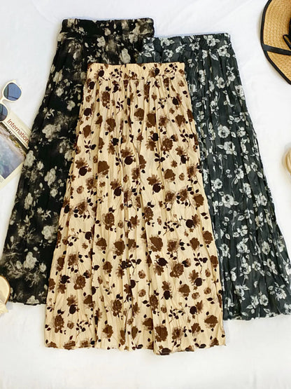 Floral Print Elastic Waist Midi Skirt