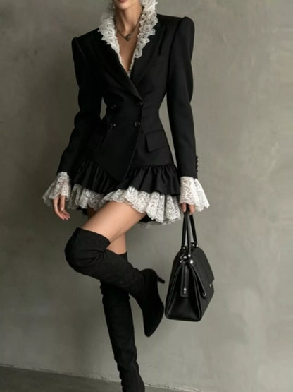 Lace Trim Blazer Dress