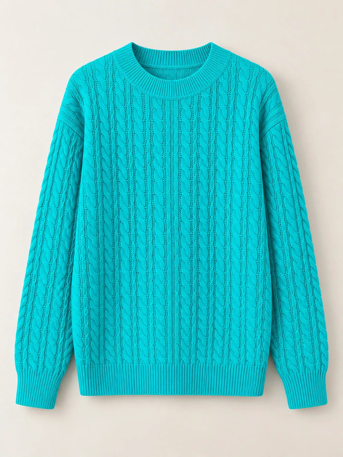 Full Size Cable Knit Round Neck Sweater Plus Size