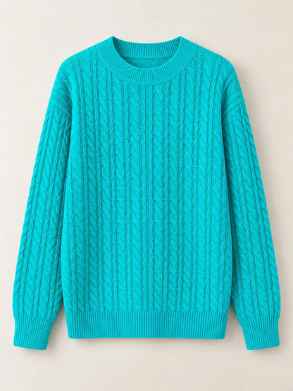 Full Size Cable Knit Round Neck Sweater Plus Size