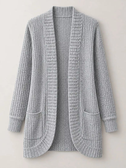 Full Size Classic Ribbed Open-Front Longline Cardigan Plus Size