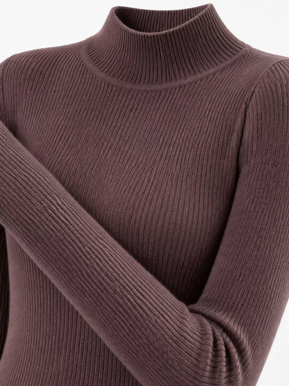Elegant Slim-Fit Ribbed Mock Neck Knit Top