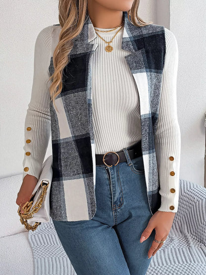 Plaid Open Front Vest