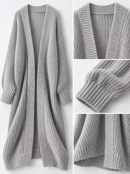 Full Size Chunky Knit Openwork Front Longline Cardigan Plus Size