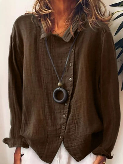 Full Size Asymmetric Button-Down Long Sleeve Shirt Plus Size
