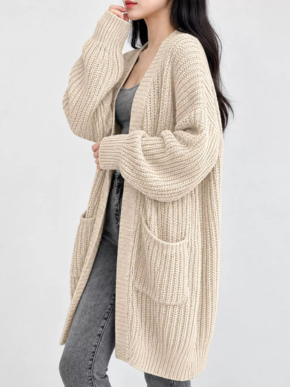 Full Size Chunky Knit Openwork Front Longline Cardigan Plus Size