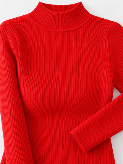 Elegant Slim-Fit Ribbed Mock Neck Knit Top