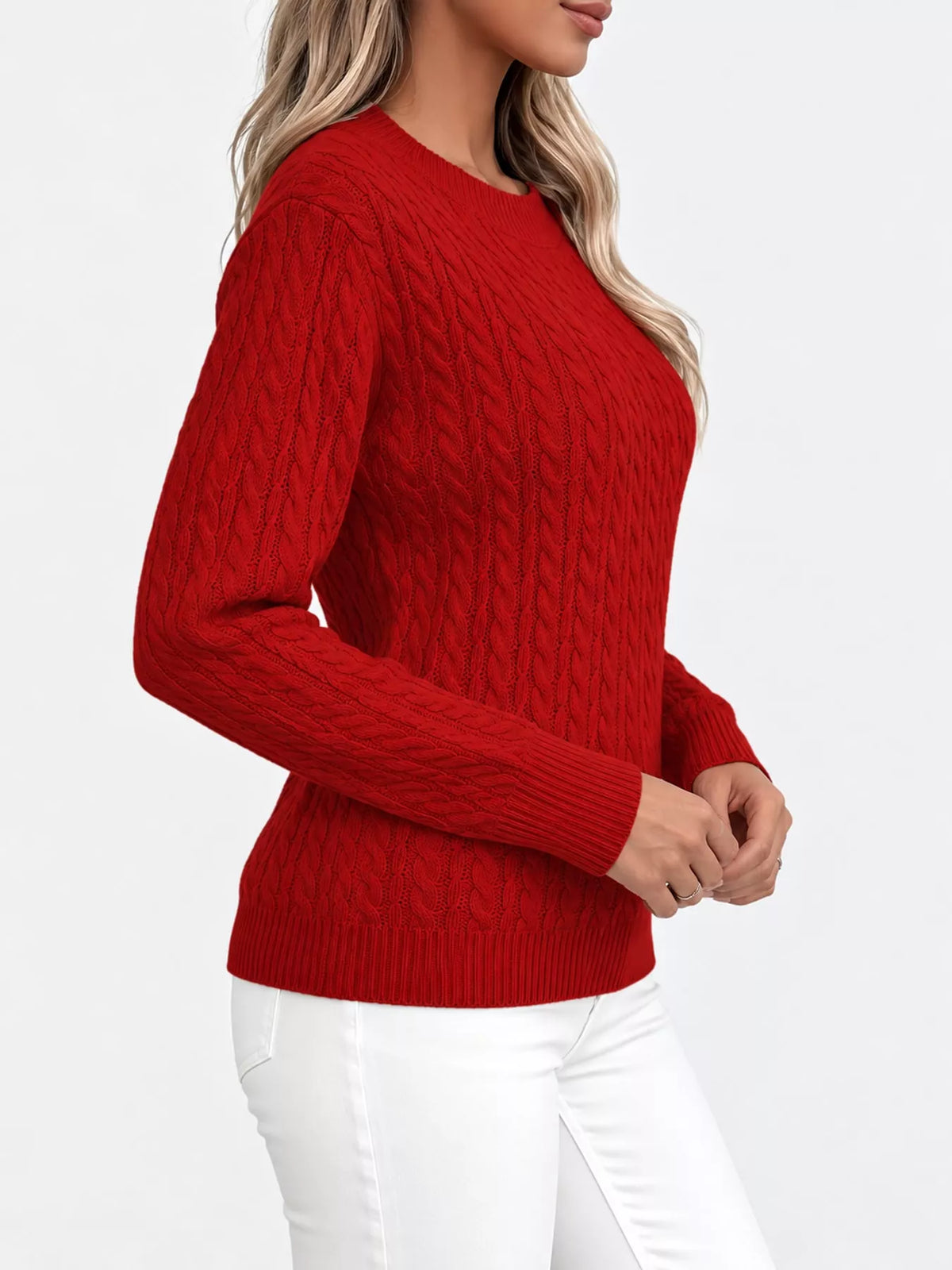 Full Size Cable Knit Round Neck Sweater Plus Size