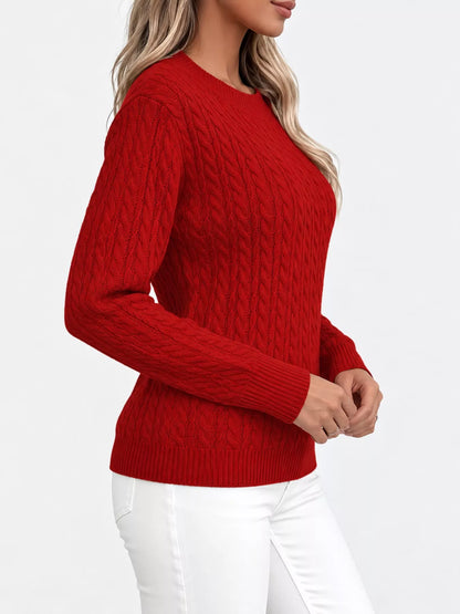 Full Size Cable Knit Round Neck Sweater Plus Size