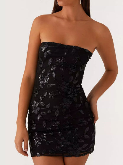 Floral Textured Strapless Mini Dress