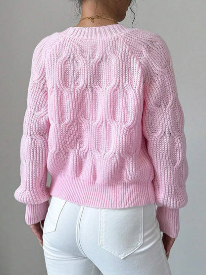 Bow Cable Knit V-Neck Cardigan
