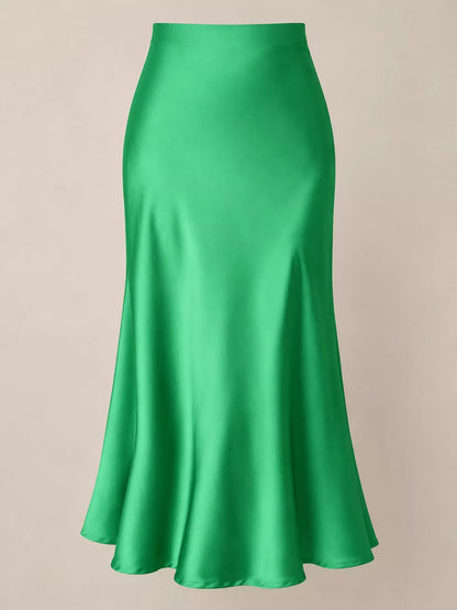 High-Waisted Satin Midi Skirt