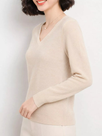 Elegant V-Neck Long Sleeve Soft Knit Top