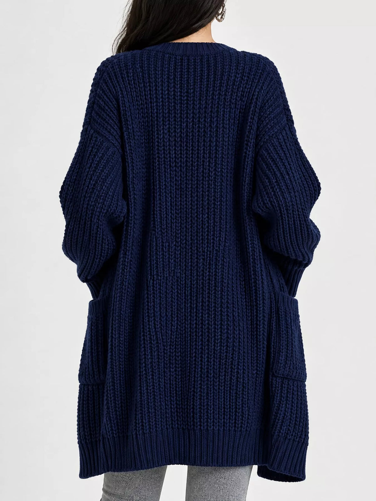 Full Size Chunky Knit Openwork Front Longline Cardigan Plus Size