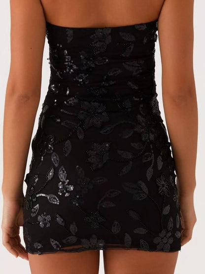 Floral Textured Strapless Mini Dress