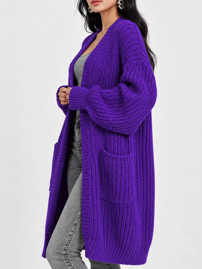 Full Size Chunky Knit Openwork Front Longline Cardigan Plus Size