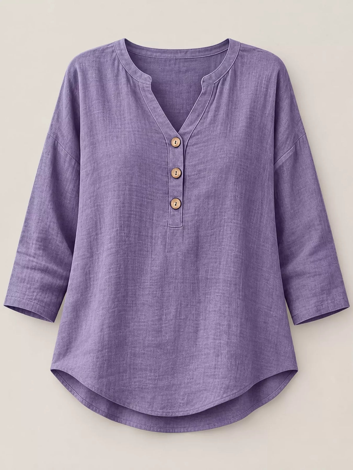 Full Size Button Detail Notched 3/4 Sleeve Blouse Plus Size