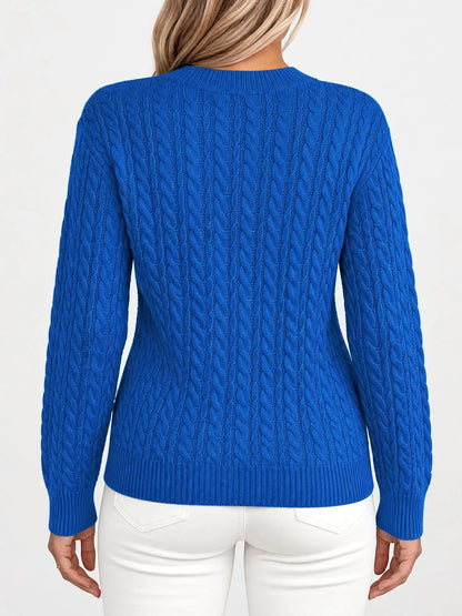 Full Size Cable Knit Round Neck Sweater Plus Size