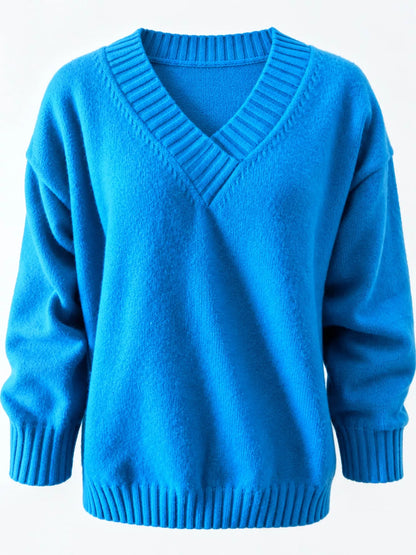 Full Size V-Neck Dropped Shoulder Sweater Plus Size