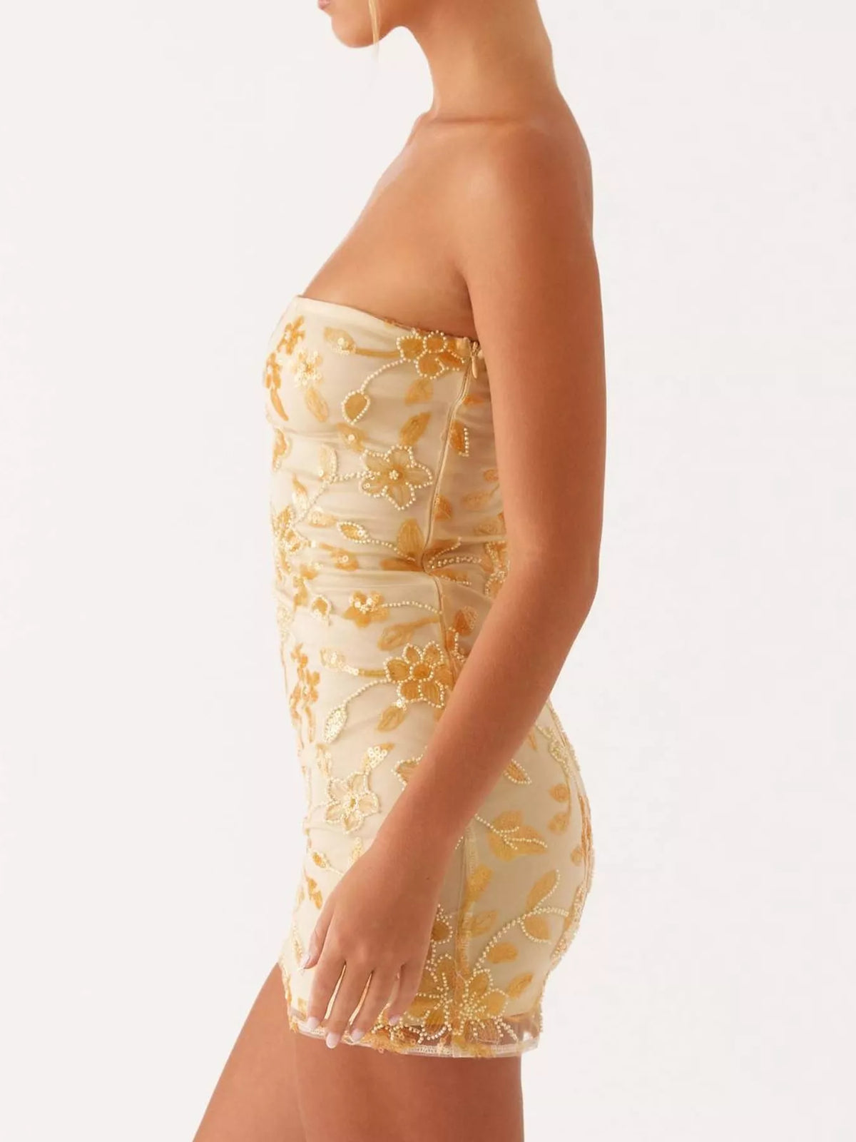 Floral Textured Strapless Mini Dress