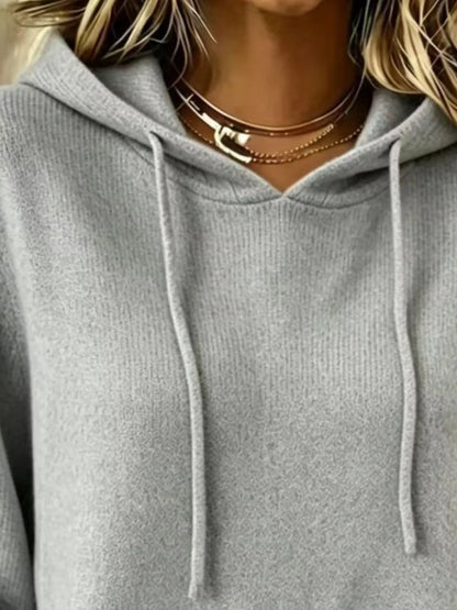 Full Size Drawstring Kangaroo Pocket Hooded Sweater Plus Size