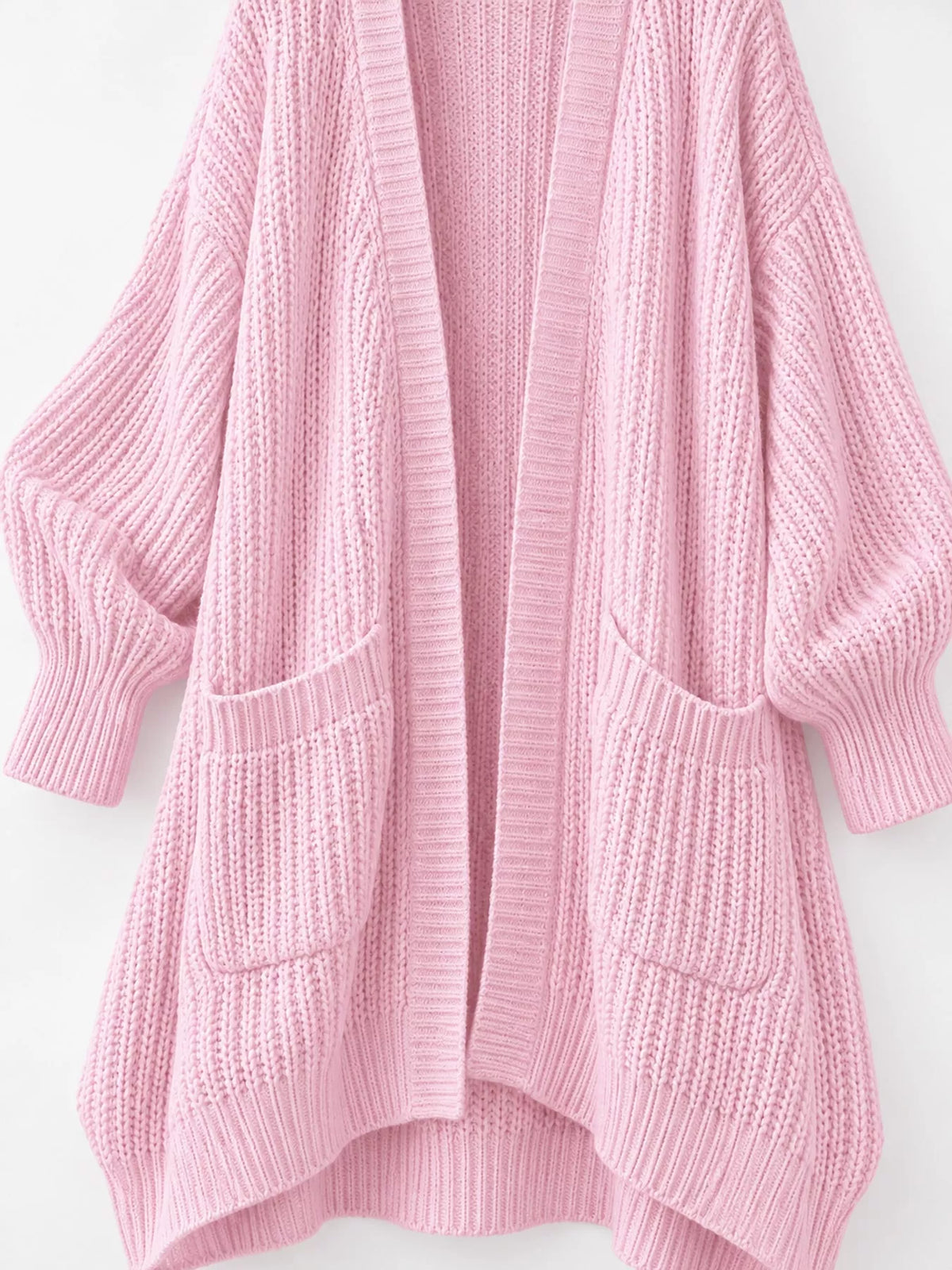 Full Size Chunky Knit Openwork Front Longline Cardigan Plus Size