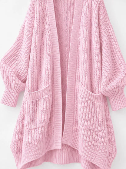 Full Size Chunky Knit Openwork Front Longline Cardigan Plus Size