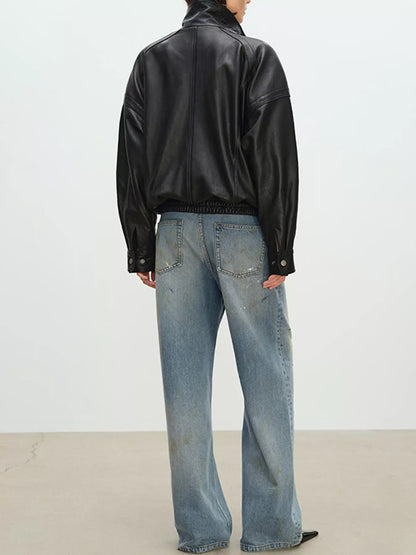Snap Down Leather Jacket